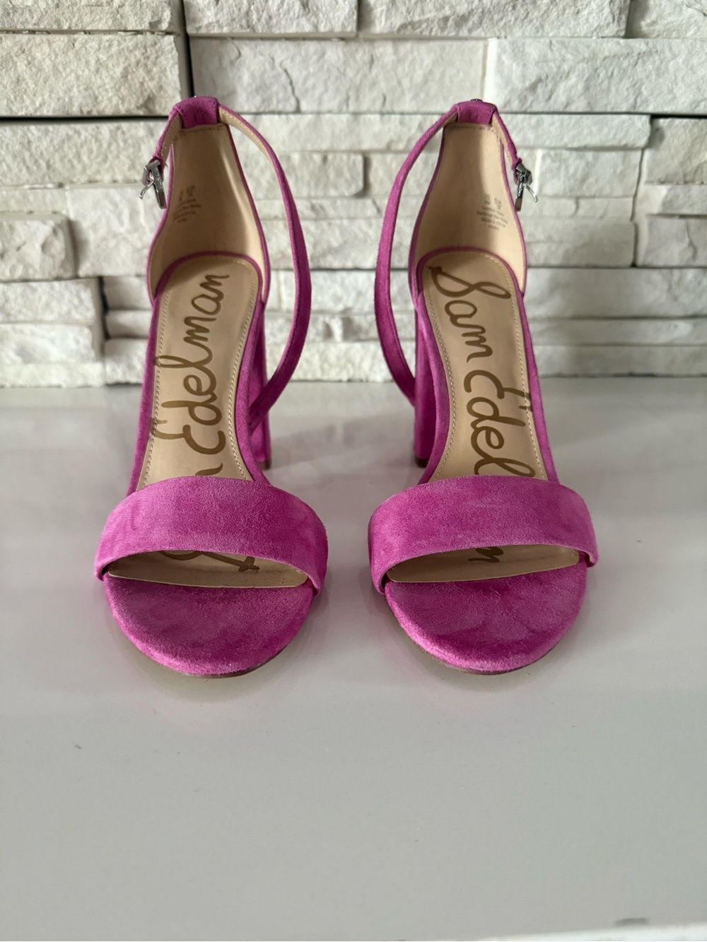Sam Edelman Pink Suede Open-Toe Ankle-Strap Heels